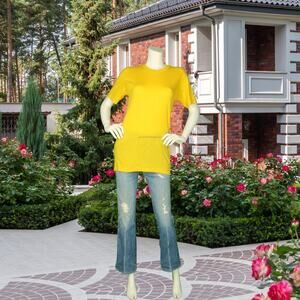 Vintage Stedman Hi-Cru Single Stitch Blank USA Made Cotton Yellow T Shirt XS